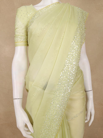 Lemon Green Sequin Embellishments Organza Saree - Diadem