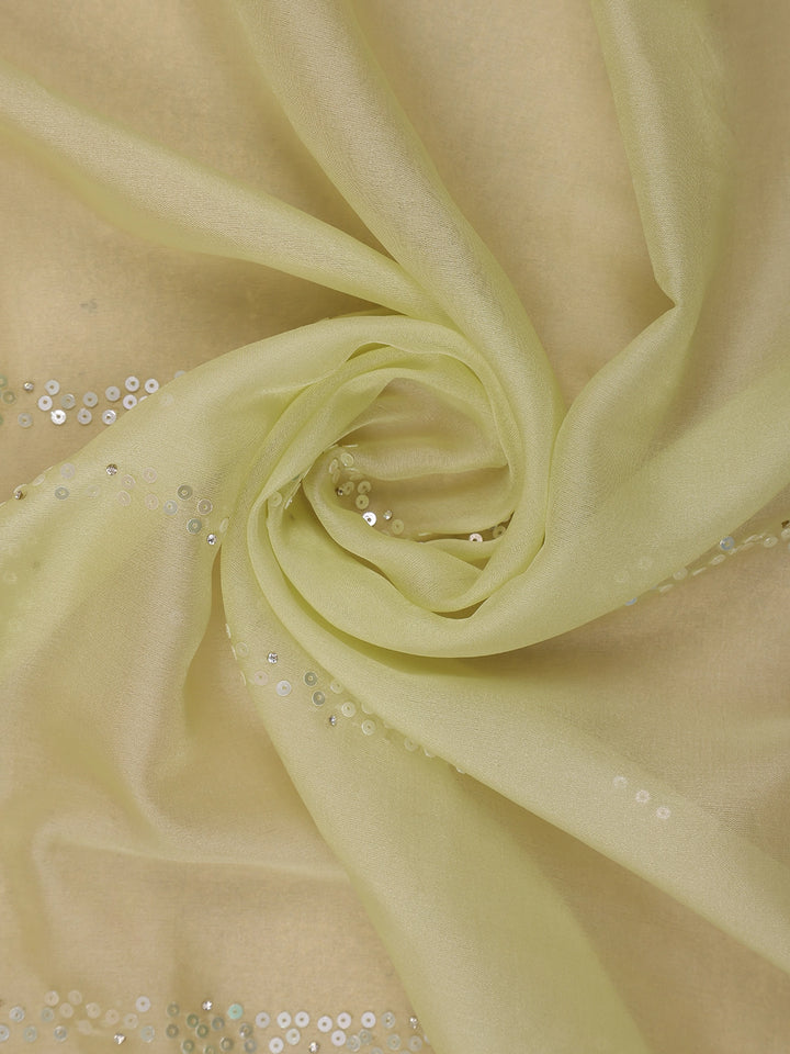 Lemon Green Sequin Embellishments Organza Saree - Diadem