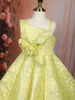 Lemon Yellow Floral Jacquard Design Net Party Wear Kids Frock