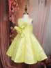 Lemon Yellow Floral Jacquard Design Net Party Wear Kids Frock