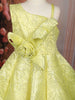 Lemon Yellow Floral Jacquard Design Net Party Wear Kids Frock