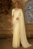 Lemon Yellow Floral Vine Thread Embroidered Design Chiffon Party Wear Saree with Scalloped Border