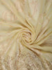 Lemon Yellow Floral Vine Thread Embroidered Design Chiffon Party Wear Saree with Scalloped Border