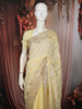 Lemon Yellow Floral Vine Thread Embroidered Design Chiffon Party Wear Saree with Scalloped Border