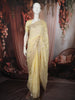 Lemon Yellow Floral Vine Thread Embroidered Design Chiffon Party Wear Saree with Scalloped Border