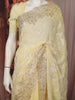 Lemon Yellow Floral Vine Thread Embroidered Design Chiffon Party Wear Saree with Scalloped Border
