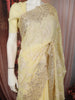 Lemon Yellow Floral Vine Thread Embroidered Design Chiffon Party Wear Saree with Scalloped Border