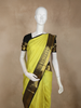 Lemon Yellow Kanchipuram Silk Saree with Small Checks on the body and Contrast Zari Border