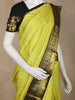 Lemon Yellow Kanchipuram Silk Saree with Small Checks on the body and Contrast Zari Border