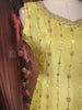 Lemon Yellow Sequins Embroidered Tissue Silk Suit with Dupatta