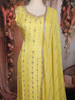 Lemon Yellow Sequins Embroidered Tissue Silk Suit with Dupatta