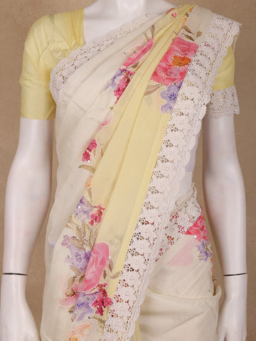 Lemon Yellow Floral Printed Synthetic Saree - Diadem