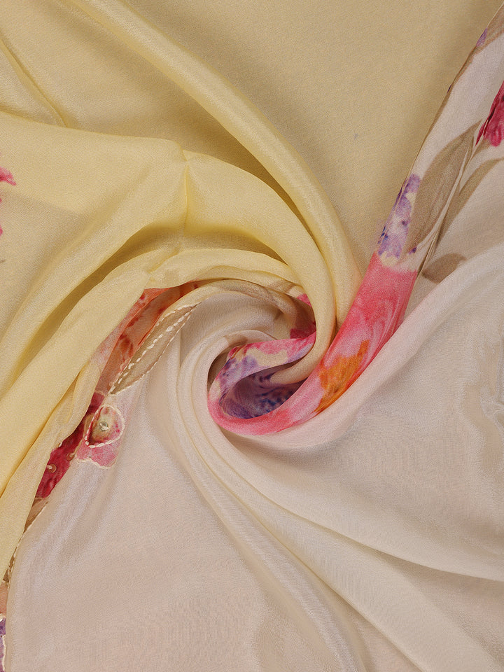 Lemon Yellow Floral Printed Synthetic Saree - Diadem