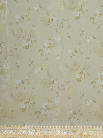 Light Beige Floral Print Sequin Design Chiffon Saree - Diadem