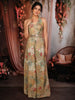 Light Beige Floral Zari and Mirror Embroidered Design Tissue Jumpsuit with Choker Dupatta