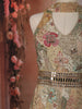 Light Beige Floral Zari and Mirror Embroidered Design Tissue Jumpsuit with Choker Dupatta