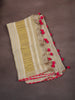 Light Beige Mirror Embroidered Design Tissue Silk Unstitched Salwar Material with Dupatta
