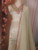 Light Beige Mirror Embroidered Design Tissue Silk Unstitched Salwar Material with Dupatta