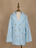 Light Blue And White Houndstooth Pattern Double-Breasted Blazer With Gold Buttons