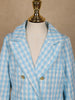 Light Blue And White Houndstooth Pattern Double-Breasted Blazer With Gold Buttons