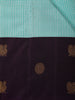 Light Blue Checked Woven Design Pure Kanchipuram Silk Saree with Contrast Peacock Zari Border