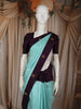 Light Blue Checked Woven Design Pure Kanchipuram Silk Saree with Contrast Peacock Zari Border