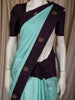 Light Blue Checked Woven Design Pure Kanchipuram Silk Saree with Contrast Peacock Zari Border