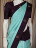 Light Blue Checked Woven Design Pure Kanchipuram Silk Saree with Contrast Peacock Zari Border