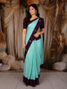 Light Blue Checked Woven Design Pure Kanchipuram Silk Saree with Contrast Peacock Zari Border