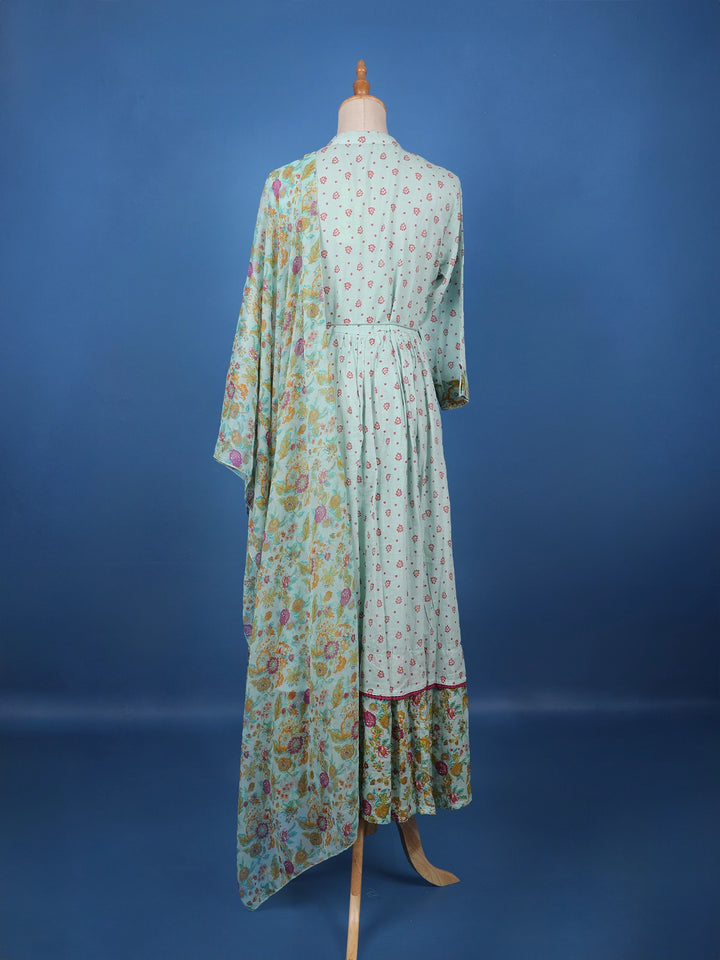 Light Blue Floral Designed Cotton Kurti - Diadem