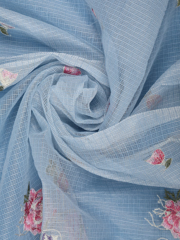 Light Blue Floral Embroidered Kota Cotton Saree - Diadem
