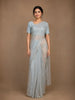 Light Blue Floral Motif Sequin Designed Organza Designer Saree