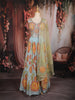 Light Blue Floral Print and Thread Embroidered Design Organza Lehenga