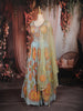 Light Blue Floral Print and Thread Embroidered Design Organza Lehenga