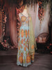Light Blue Floral Print and Thread Embroidered Design Organza Lehenga