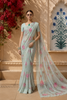 Light Blue Floral Printed Chiffon Saree with Thread Embroidered Border