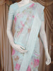 Light Blue Floral Printed Chiffon Saree with Thread Embroidered Border