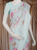 Light Blue Floral Printed Chiffon Saree with Thread Embroidered Border