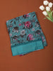 Light Blue Floral Printed Design Chiffon Casual Saree with Striped Border