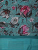 Light Blue Floral Printed Design Chiffon Casual Saree with Striped Border