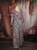 Light Blue Floral Printed Design Chiffon Palazzo Suit with Long Over Coat