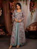 Light Blue Floral Printed Design Chiffon Palazzo Suit with Long Over Coat