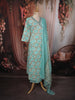 Light Blue Floral Printed Design Cotton Straight Cut Salwar Suit with Dupatta