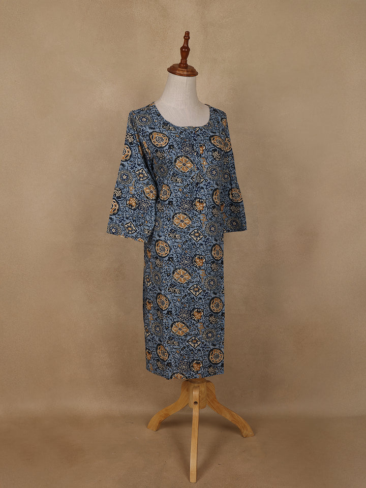 Light Blue Floral Printed Rayon Kurti - Diadem