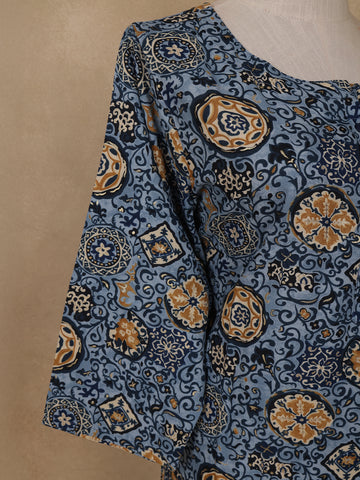 Light Blue Floral Printed Rayon Kurti - Diadem