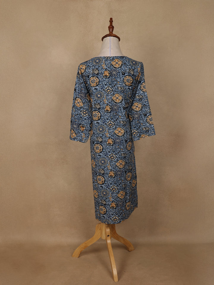 Light Blue Floral Printed Rayon Kurti - Diadem