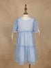 Light Blue Floral Printed Sheer Layered Gown For Girls - Diadem