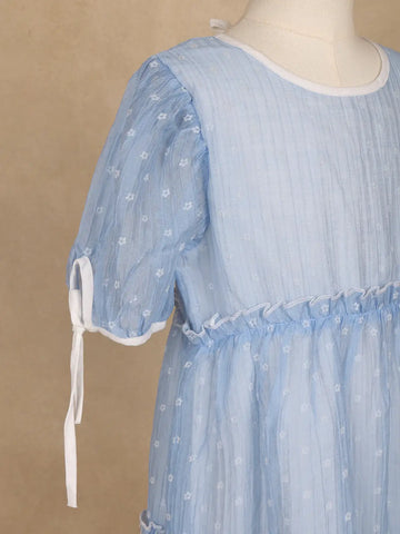 Light Blue Floral Printed Sheer Layered Gown For Girls - Diadem