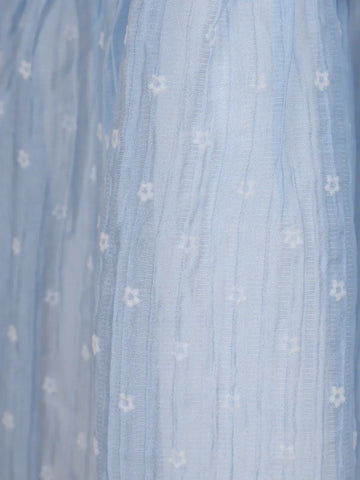 Light Blue Floral Printed Sheer Layered Gown For Girls - Diadem