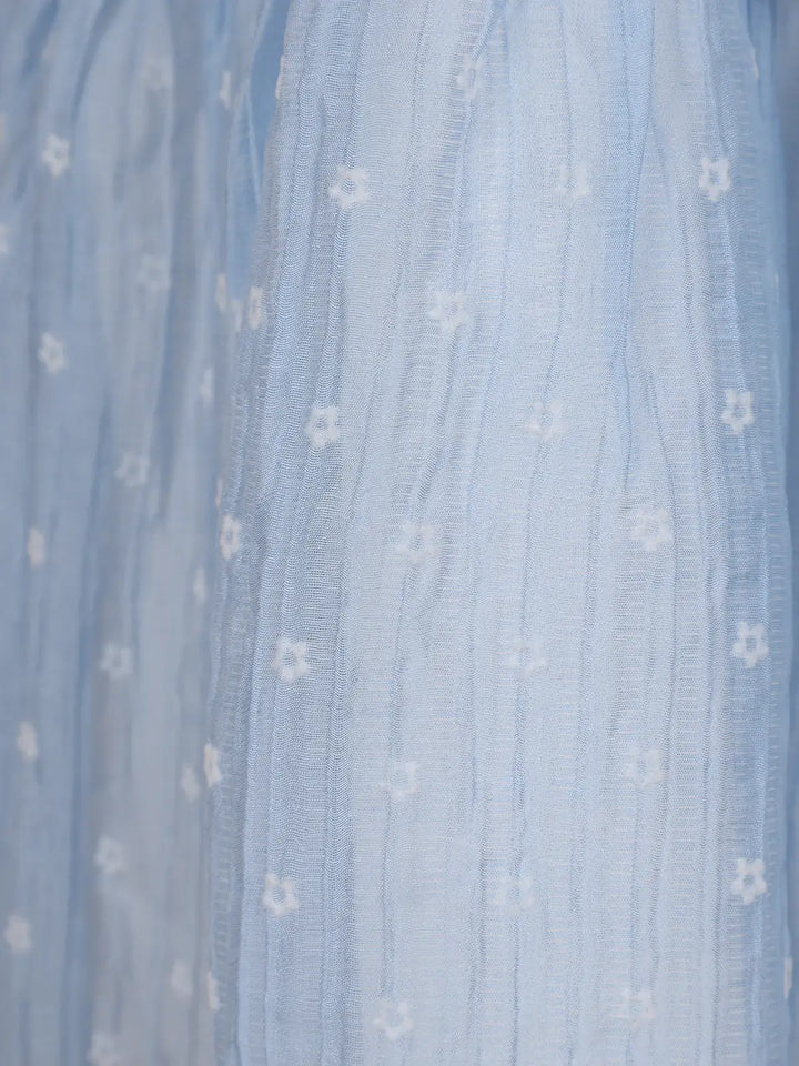 Light Blue Floral Printed Sheer Layered Gown For Girls - Diadem